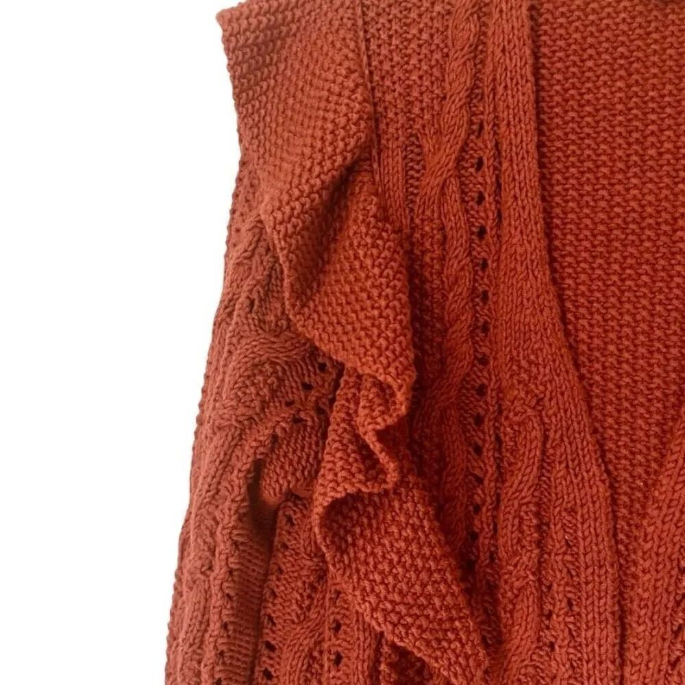 Universal Thread chunky knit open front Ruffled Cardigan Size Medium Color: Rust - Picture 5 of 9